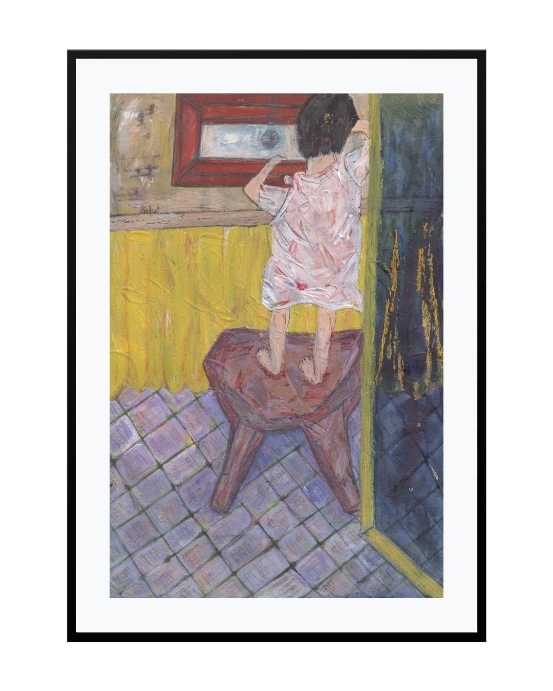 Expressionist painting titled "Little Boy’s Wish," capturing a child’s gaze filled with wonder and quiet ambition